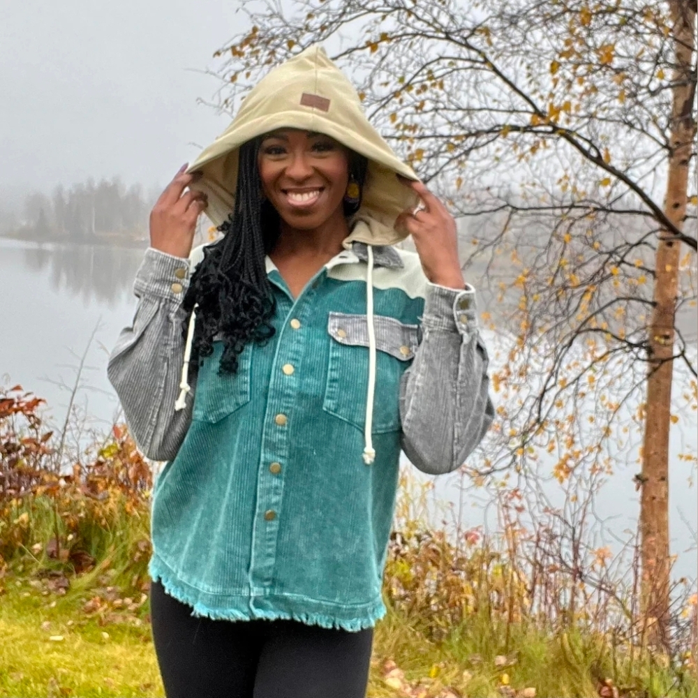 Women's Multicolor Corduroy Hooded Jacket By Alaska Chicks, Size 2XL
